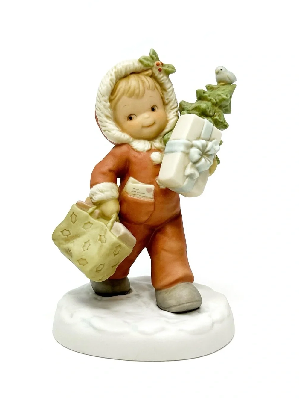 Vintage Enesco Dear Old Dear Wish You Were Here Porcelain Figurine Christmas EUC